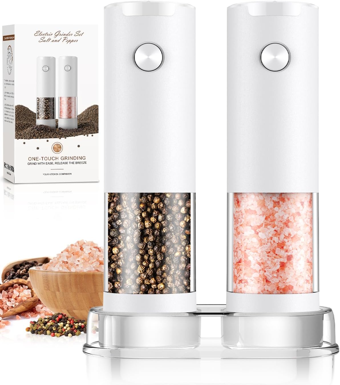 Moonval Electric Salt & Pepper Grinder Set, Automatic Battery-Operated Mills with Adjustable Coarseness