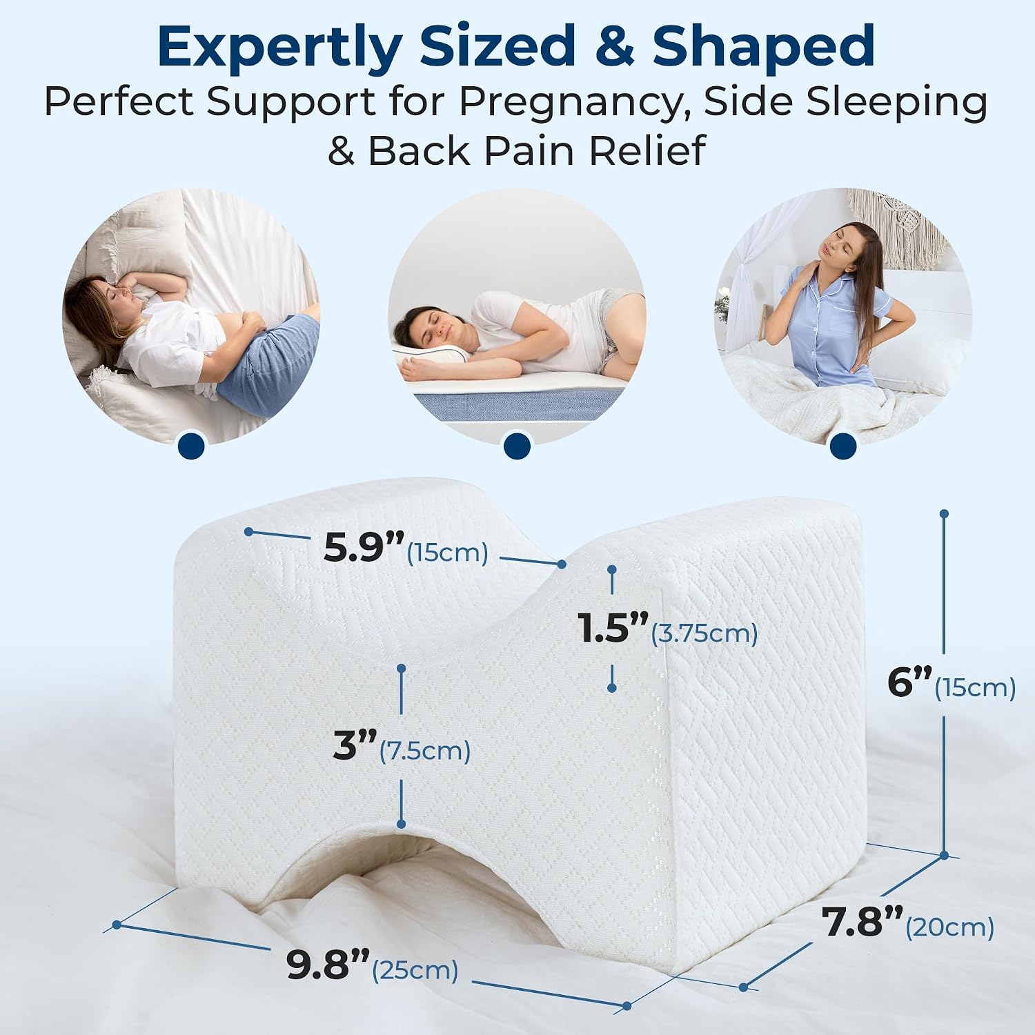 Moonval Knee Pillow, Memory Foam Leg Cushion for Side Sleepers with Washable Cover, White