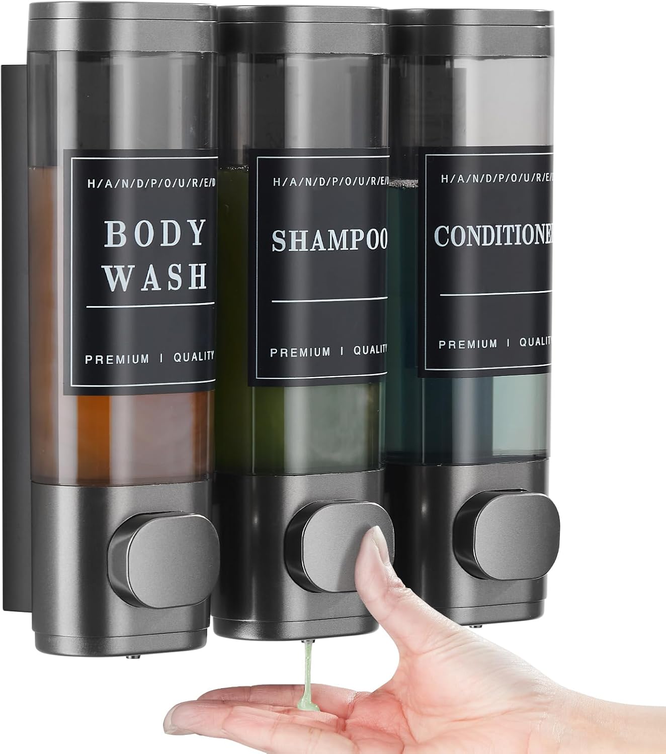 Moonval 3-Chamber Shower Dispenser, No-Drill Wall-Mounted Shampoo & Soap Organizer