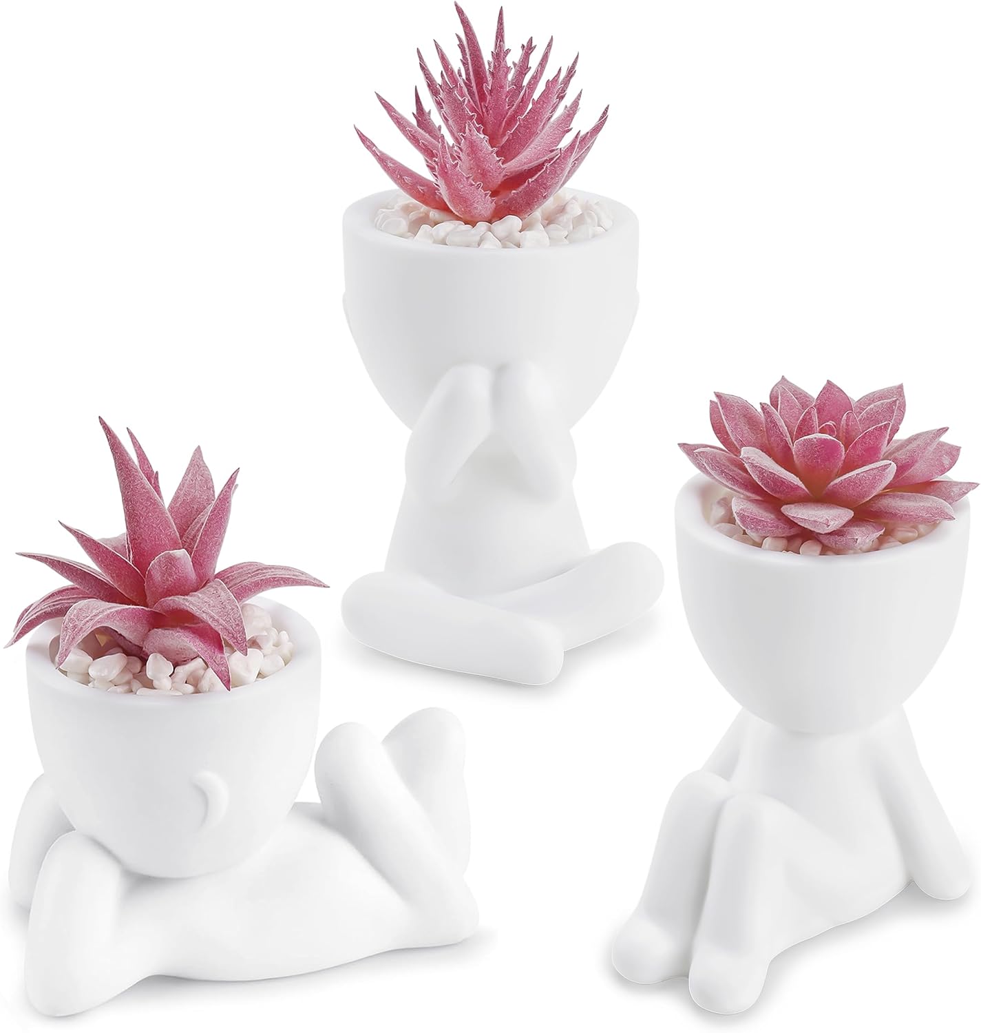 Moonval Mini Artificial Succulent Plants, Set of 3 Faux Potted Plants for Home & Office Decor