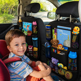 Moonval Backseat Car Organizer, 2-Pack Seat Protectors with Foldable Tray, 9 Pockets & Tablet Holder