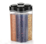 Moonval Storage Container, 4-Section 2500ml Clear Food Organizer with Lid for Snacks & Spices