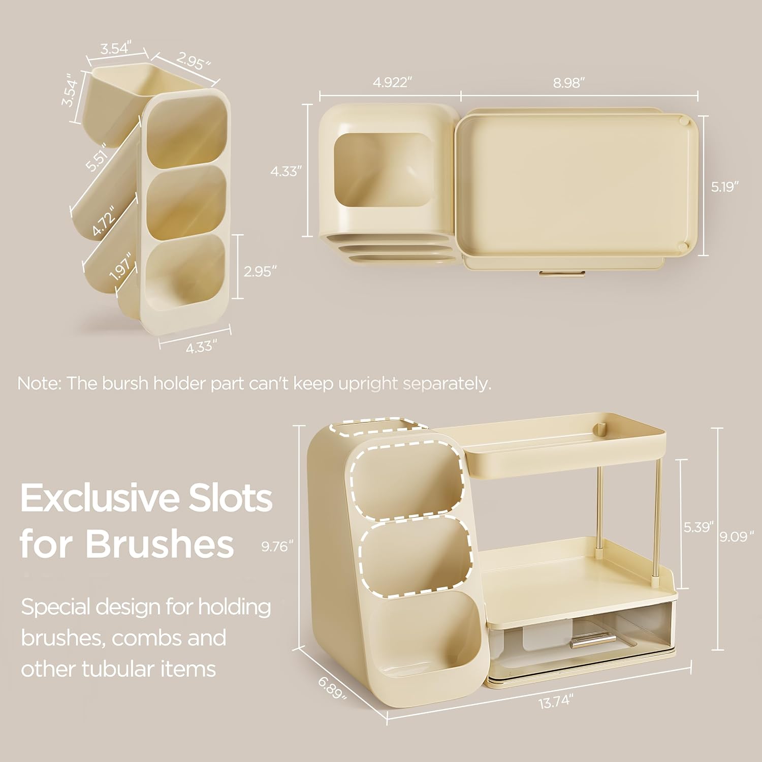 Moonval Bathroom Organizer, 3-Tier Vanity Storage with Brush Holder for Makeup & Skincare