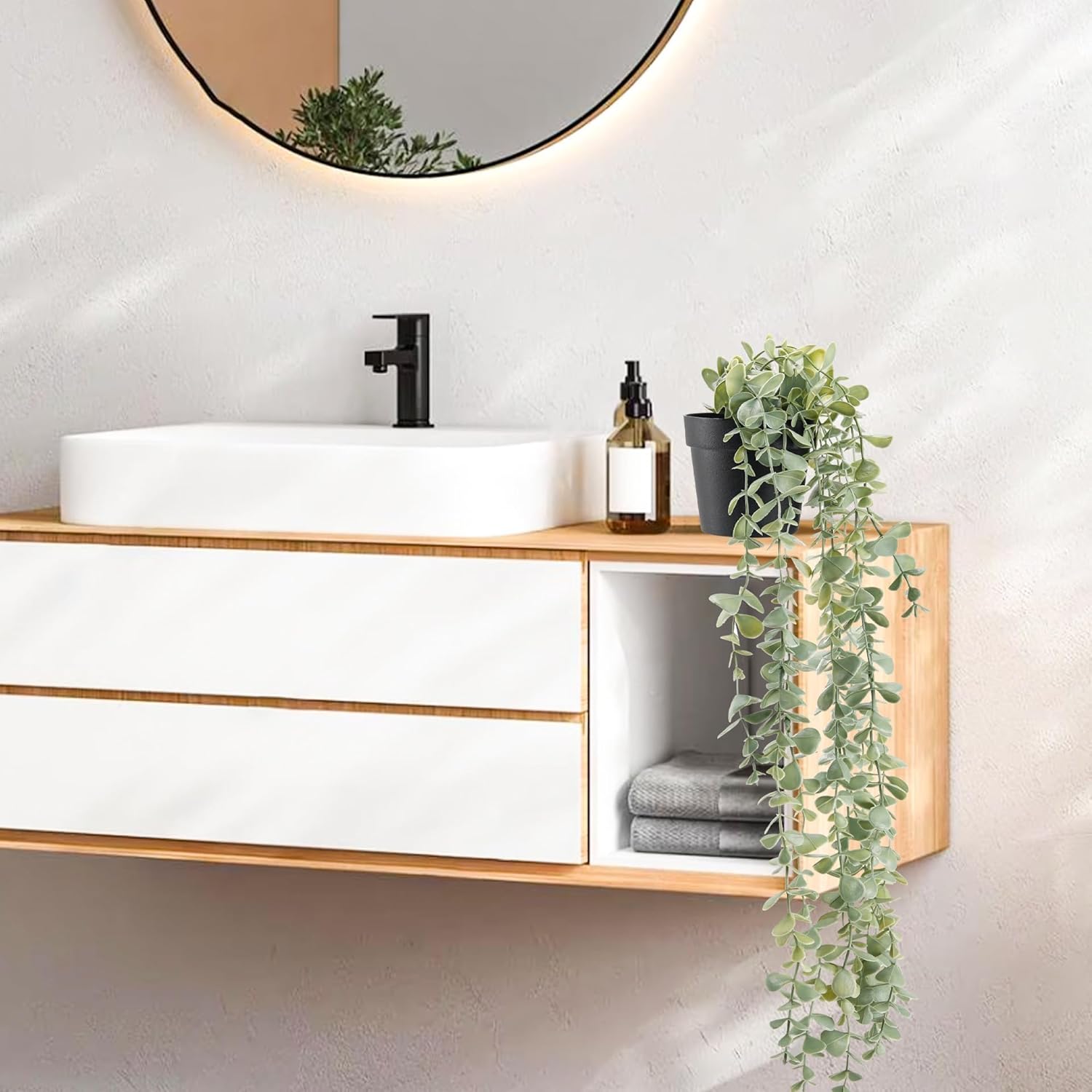 Moonval Artificial Hanging Plant, Faux Greenery for Bathroom, Wall Shelf & Home Decor