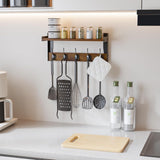 Moonval Wall Mounted Coat Rack, Wooden Shelf with 5 Metal Hooks for Entryway, Bathroom & Bedroom