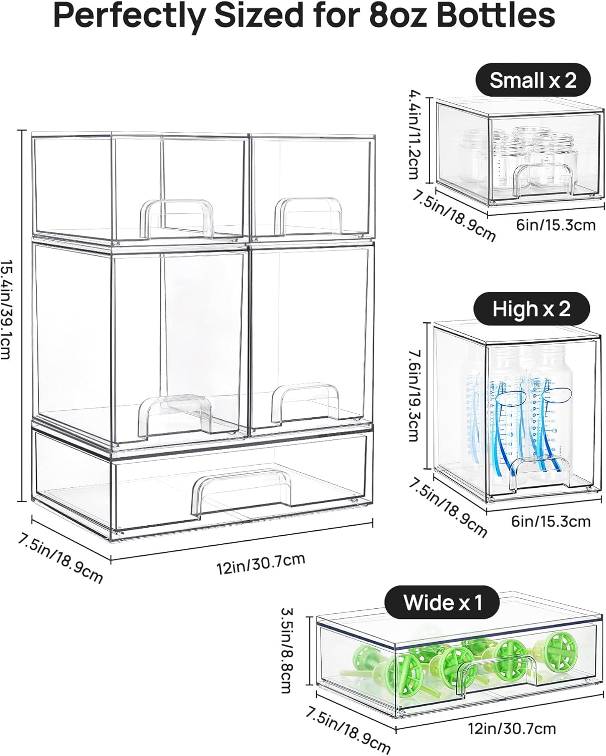 Moonval Stackable Storage Drawers, 5-Pack Clear Plastic Organizer Bins for Kitchen, Bathroom & Pantry