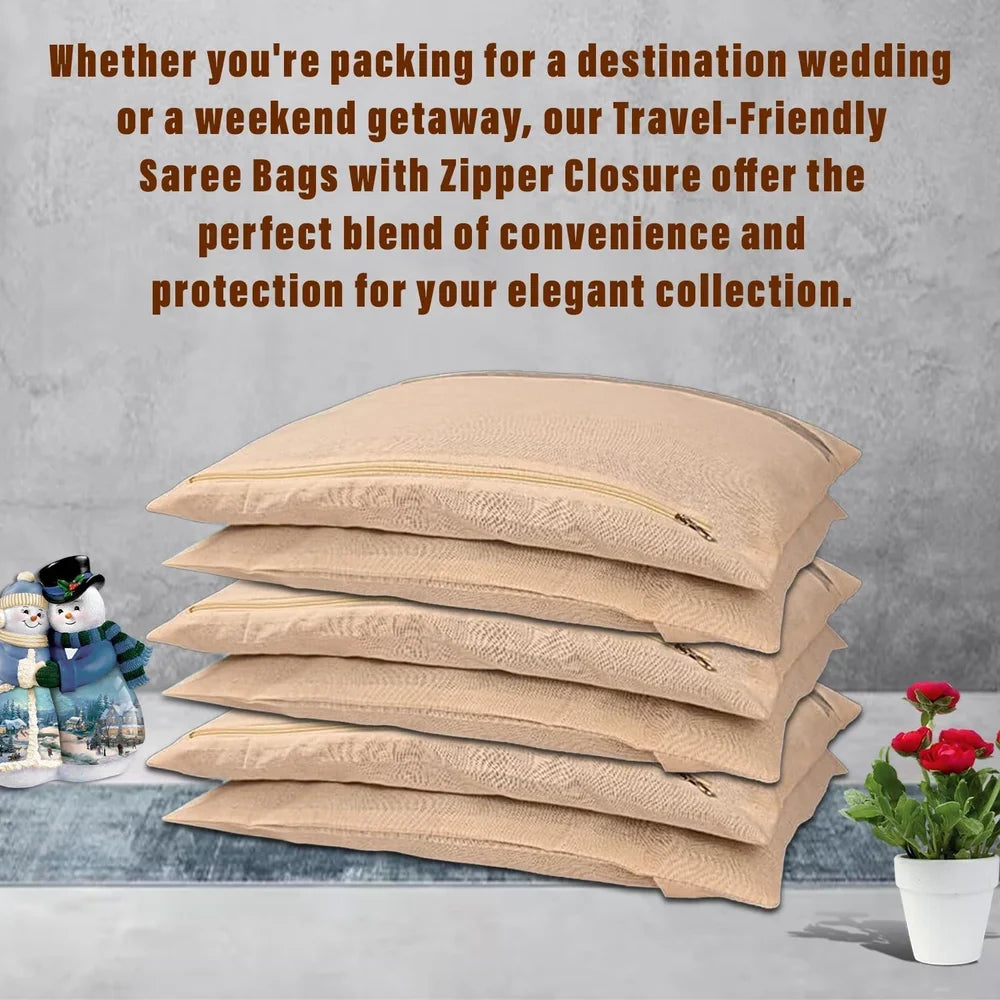 Moonval Cotton Saree Storage Cover, Breathable Zippered Garment Organizer for Travel
