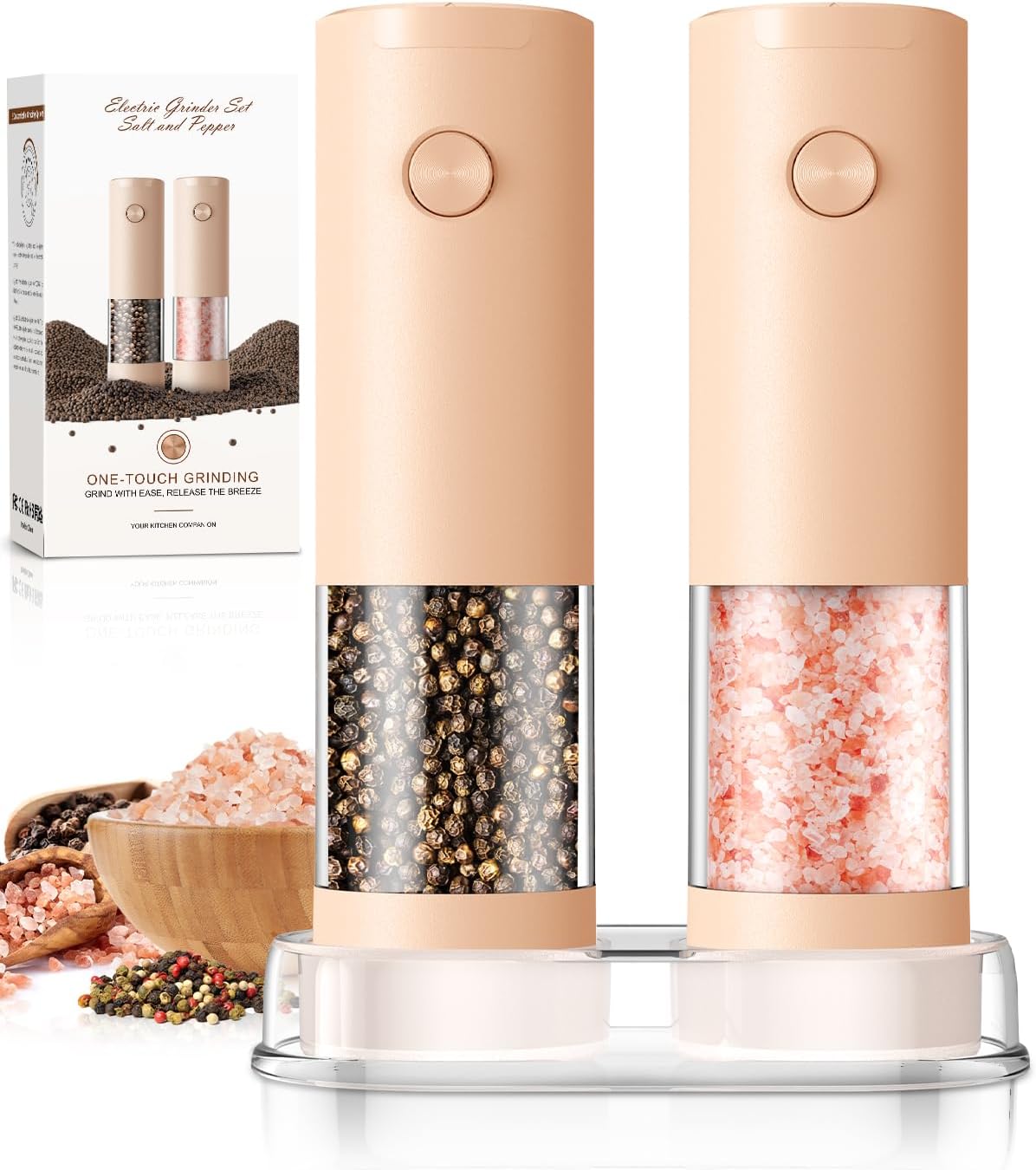 Moonval Electric Salt & Pepper Grinder Set, Automatic Battery-Operated Mills with Adjustable Coarseness