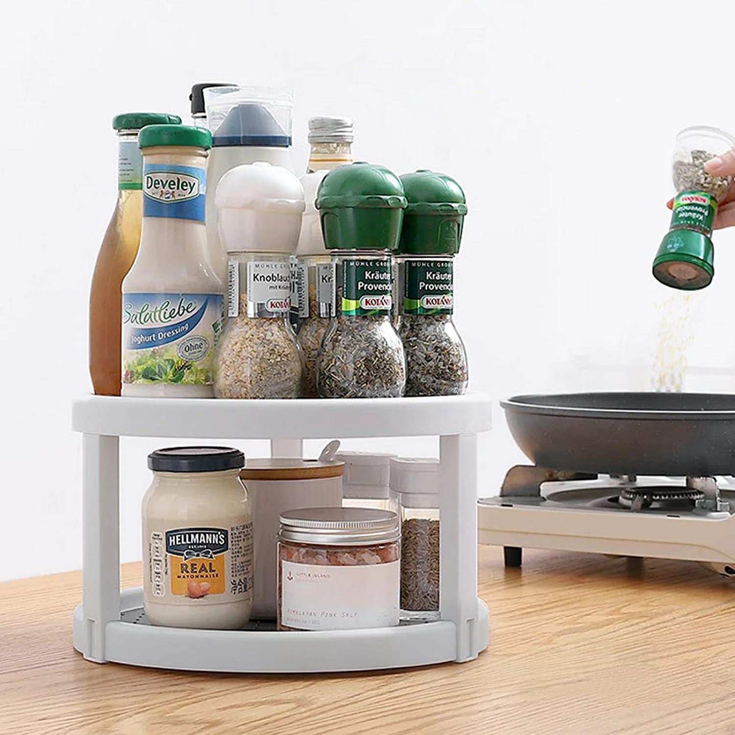 Moonval 2-Tier Turntable Organizer, Rotating Storage Tray for Fridge, Pantry & Cabinets