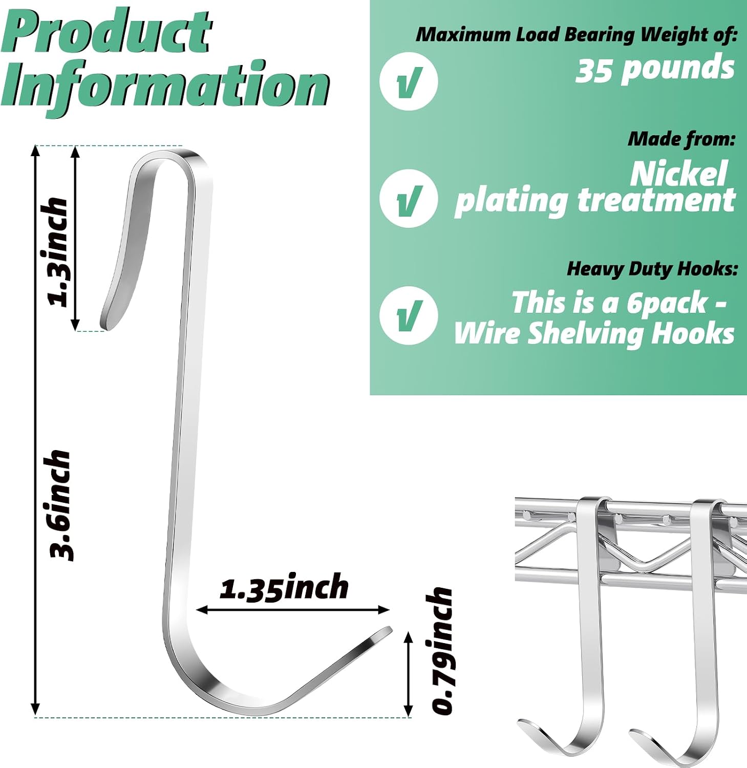 Moonval Wire Shelf J Hooks, Heavy-Duty Metal Hanging Hooks for Closet & Storage Racks