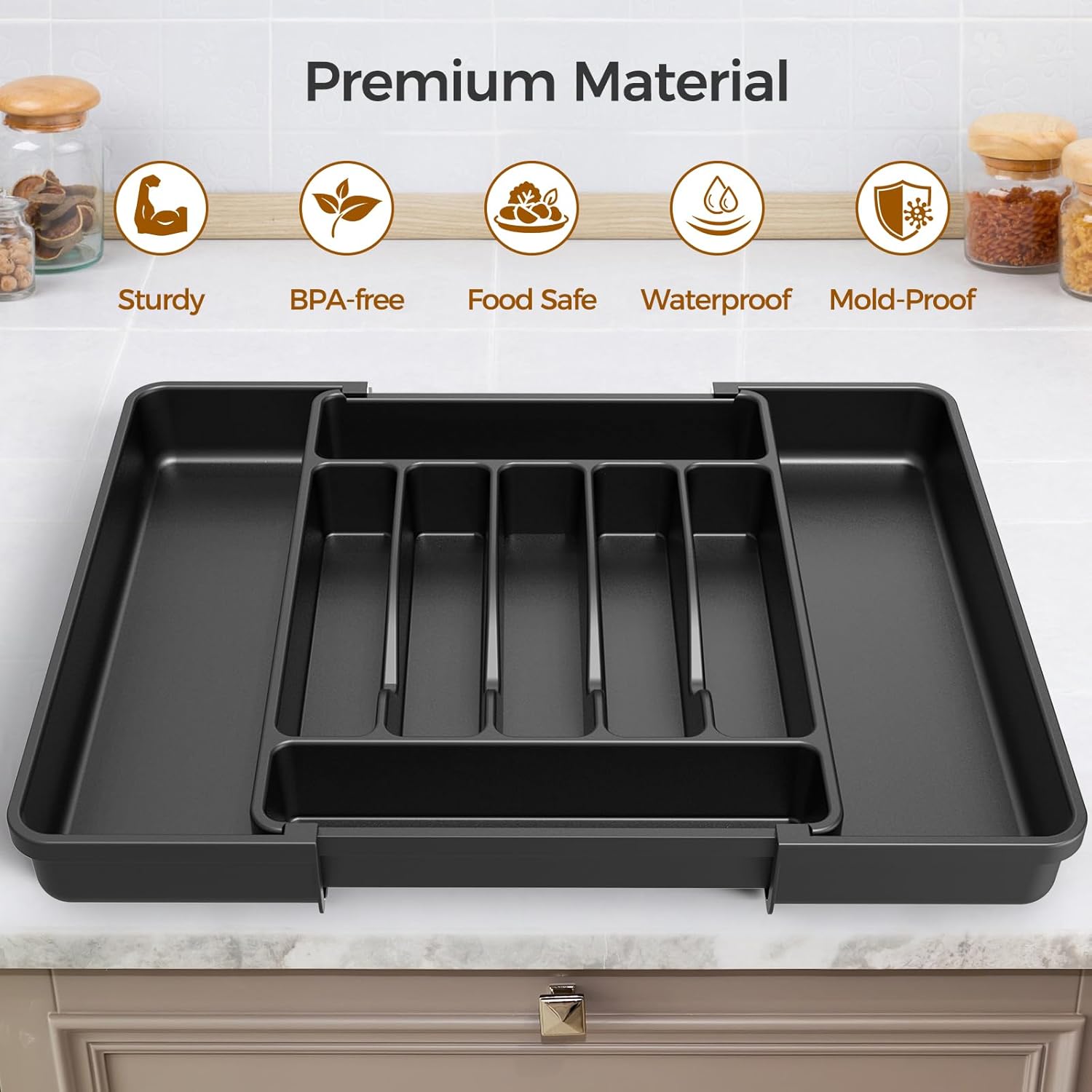 Moonval Expandable Silverware Organizer, Adjustable BPA-Free Cutlery & Utensil Drawer Organizer