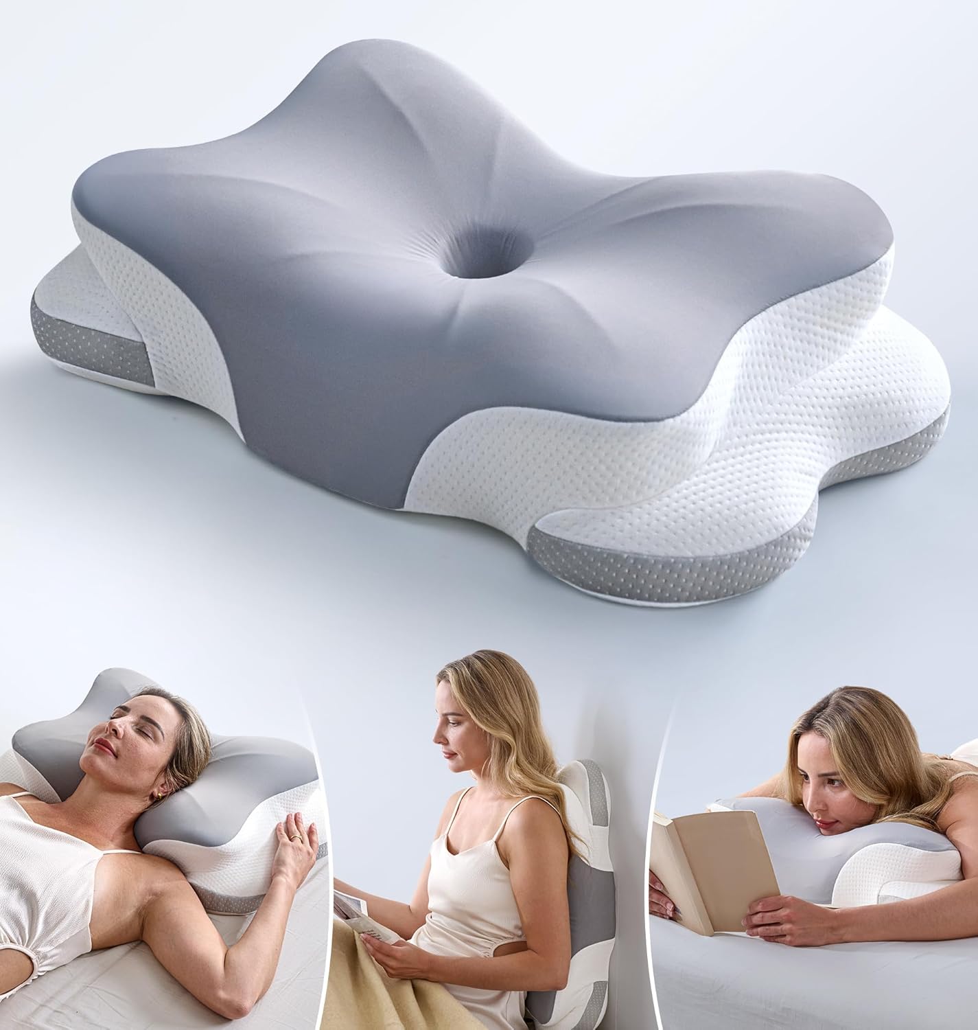Moonval Memory Foam Bed Pillow, Ergonomic Contour Cooling Pillow for Side, Back & Stomach Sleepers