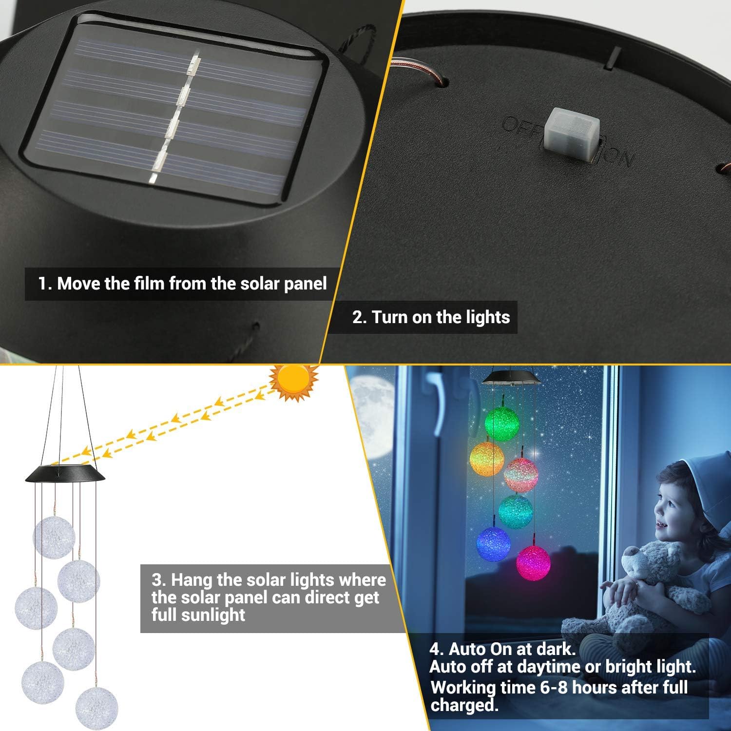 Moonval Solar Wind Chimes, Color-Changing LED Globe Hanging Lights for Patio & Garden Decor