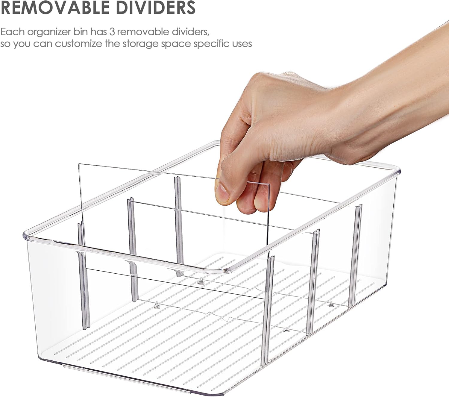 Moonval Food Storage Organizer Bins, Clear Pantry Containers with 4 Compartments for Snacks & Packets