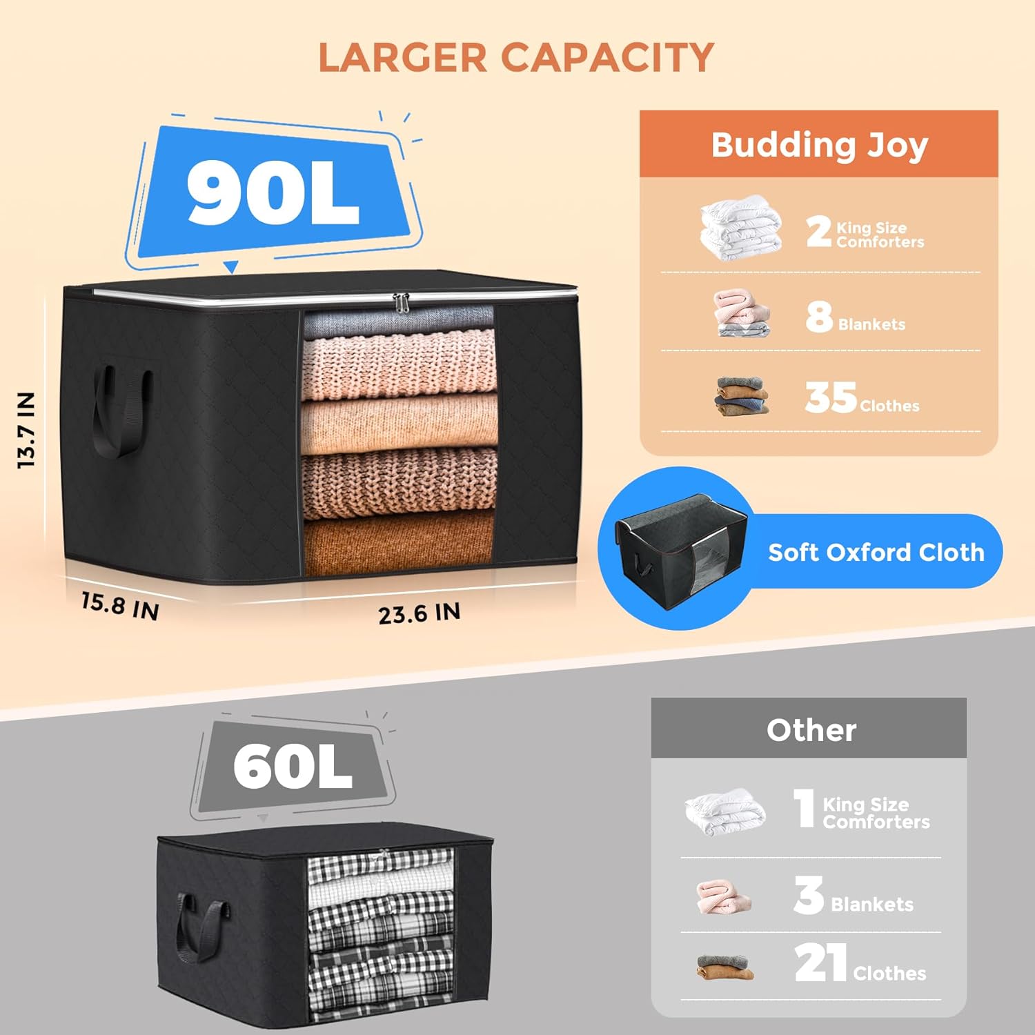 Moonval Storage Bags, Foldable Closet Organizers with Reinforced Handles for Bedding & Clothing