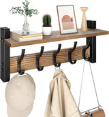 Moonval Wall Mounted Coat Rack, Entryway Shelf with 5 Metal Hooks for Coats, Keys, Hats & Bags