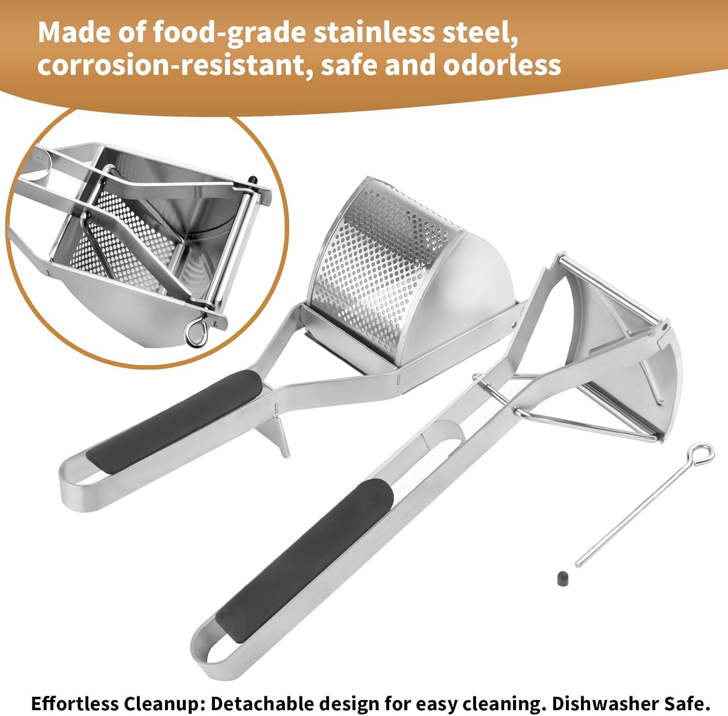 Moonval Heavy Duty Potato Ricer, Stainless Steel 22oz Masher Press with Silicone Handles
