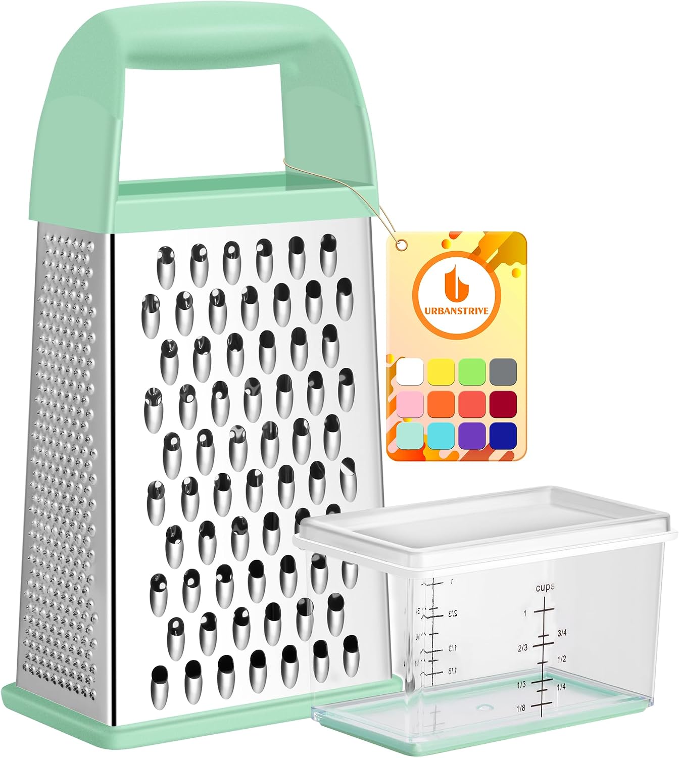 Moonval Cheese Grater, Stainless Steel Box Grater with Container for Cheese, Vegetables & Zesting