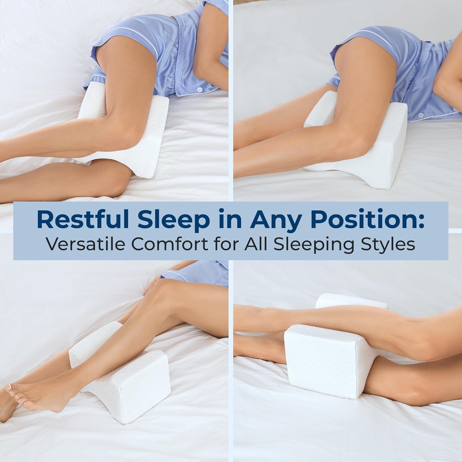 Moonval Knee Pillow, Memory Foam Leg Cushion for Side Sleepers with Washable Cover, White