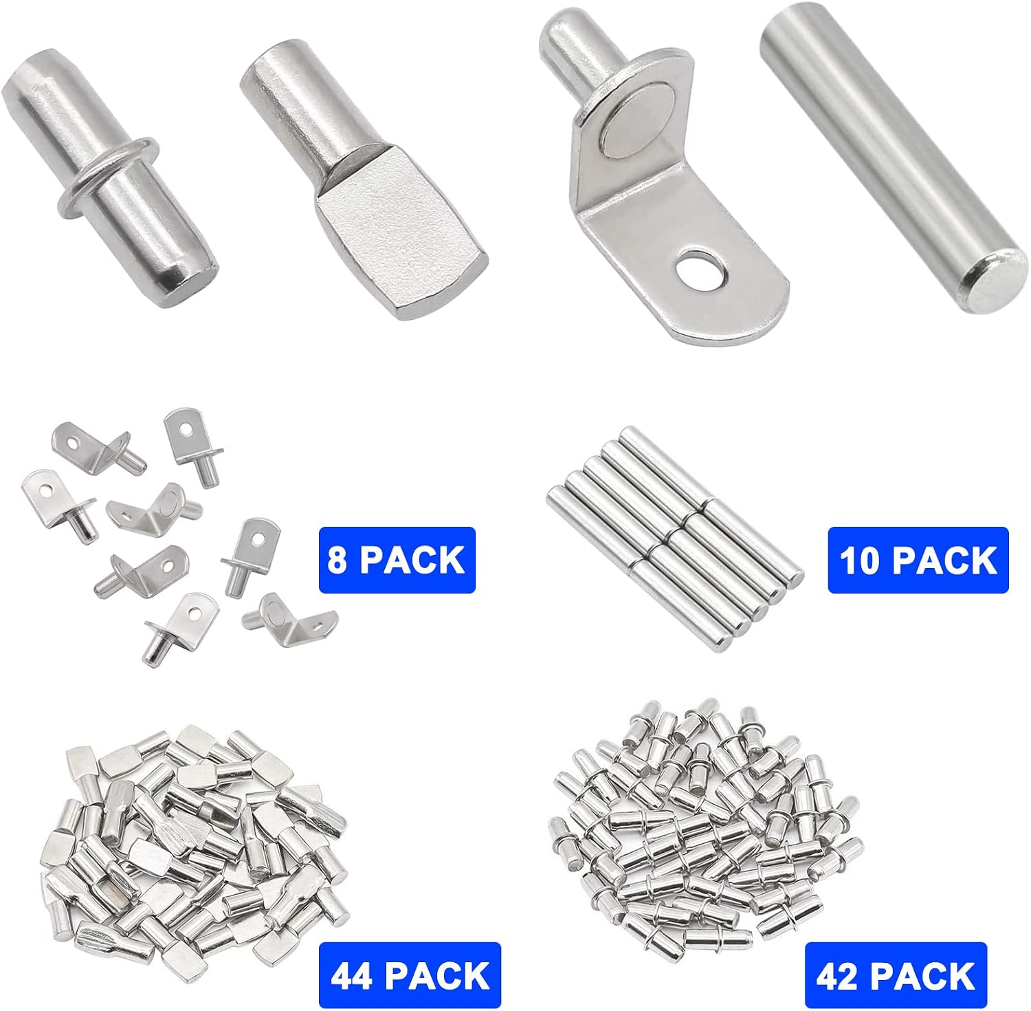 Moonval Shelf Pins Kit, 104-Piece Nickel-Plated Shelf Support Pegs Set for Cabinets & Bookshelves