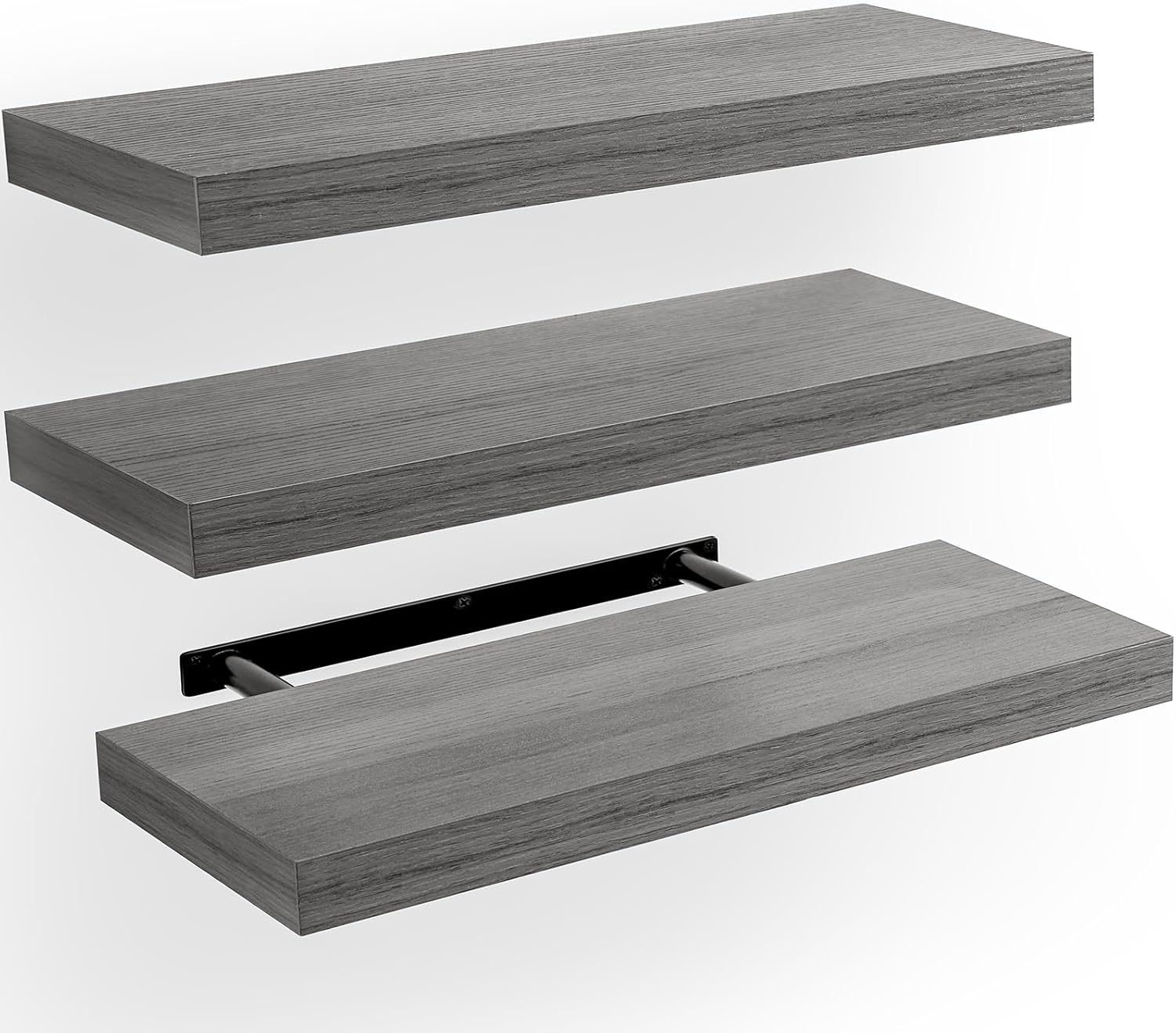 Moonval Floating Wall Shelves, Set of 3 White Storage & Display Shelves with Invisible Brackets