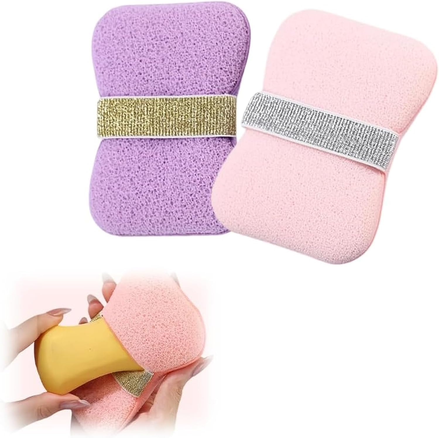 Moonval Bath Sponge Loofah, Dual-Sided Exfoliating Body Scrubber with Soap Pocket & Hand Strap