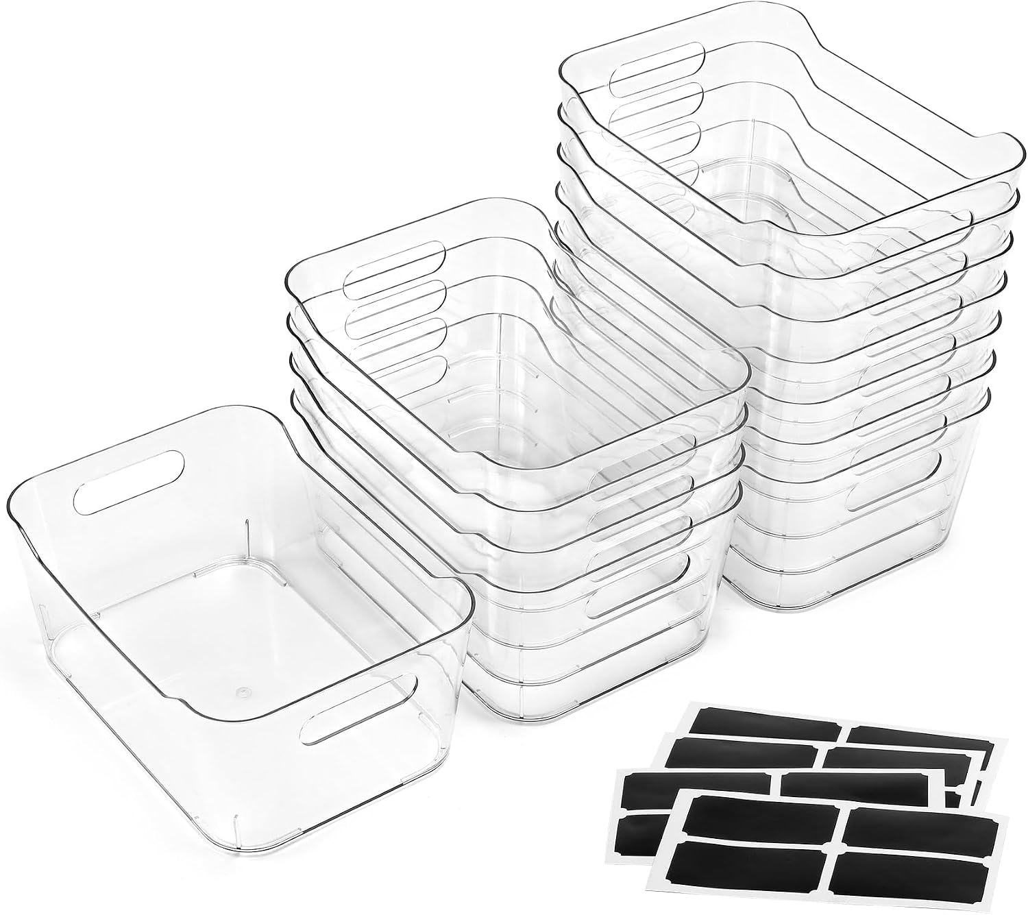 Moonval Clear Storage Bins, 12-Pack Multi-Purpose Organizers with Labels for Pantry, Kitchen & Fridge