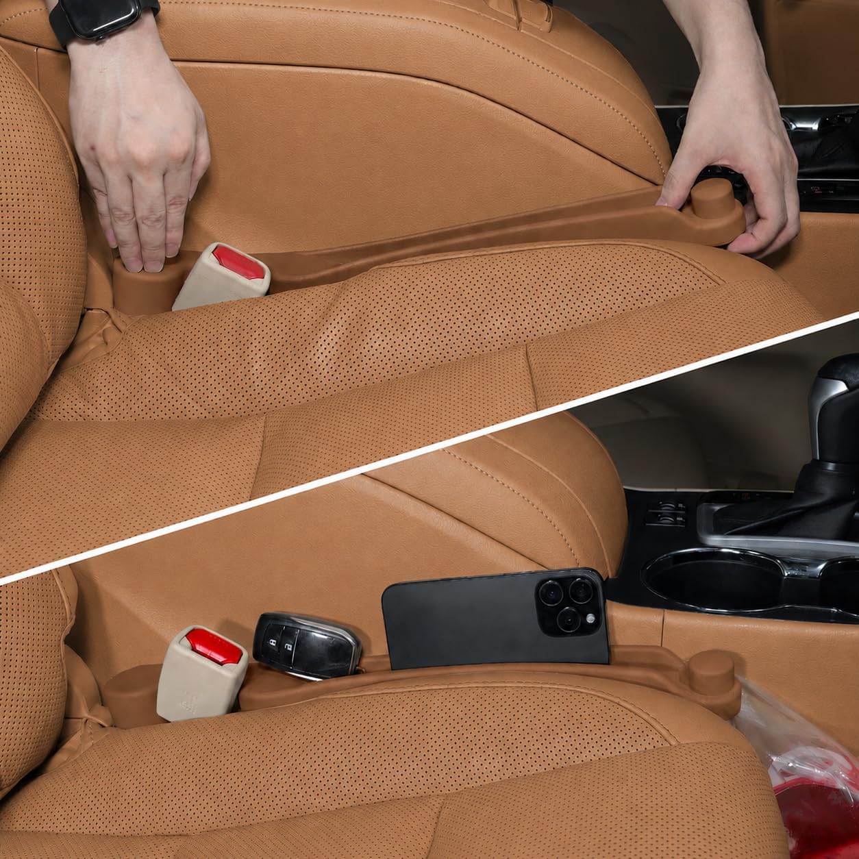 Moonval Car Seat Gap Fillers, 2-Pack 3-in-1 Foam Organizers with Storage Hook for Car Seats