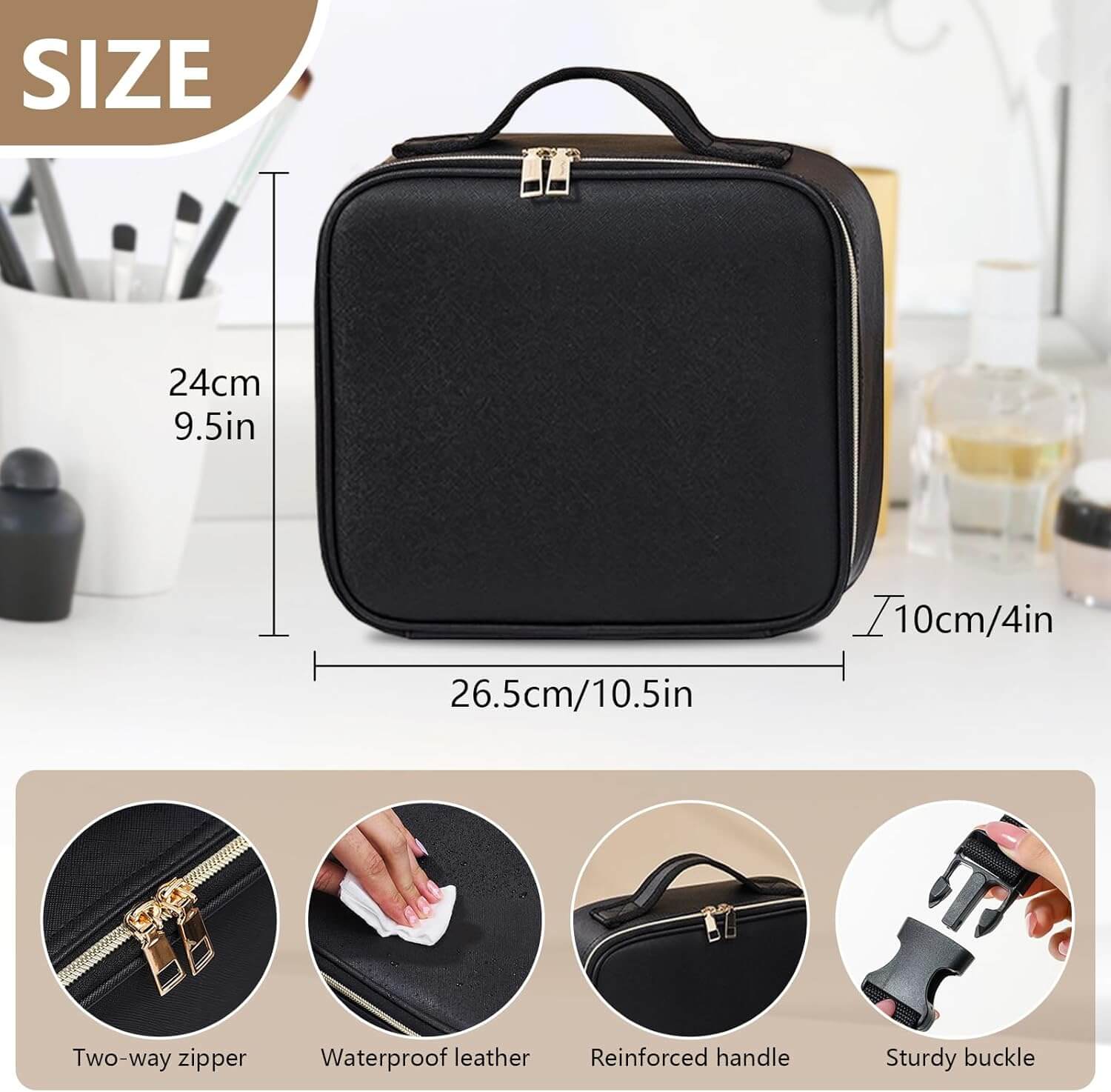 Moonval LED Makeup Organizer Case, Travel Cosmetic Bag with Lighted Mirror & Dividers