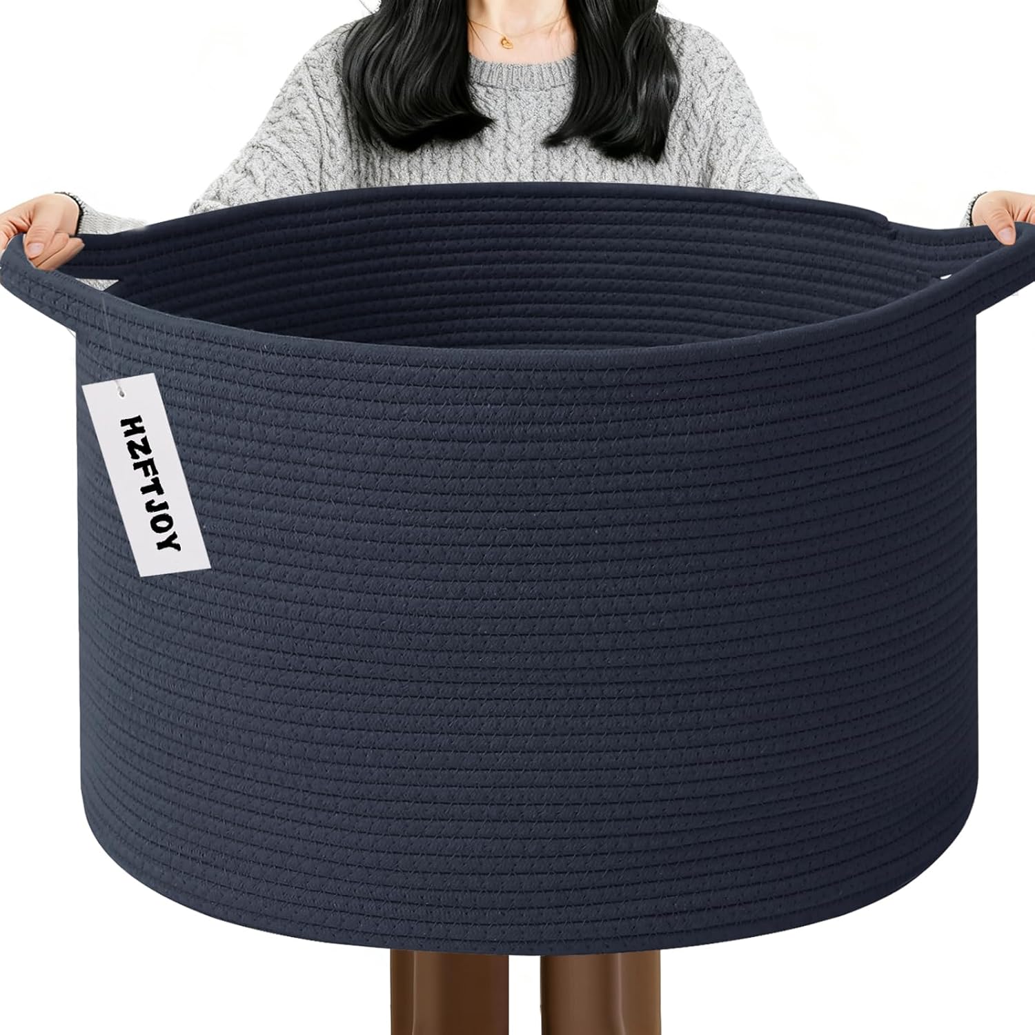 Moonval Woven Blanket Basket, Cotton Rope Storage Hamper with Handles for Laundry, Toys & Blankets