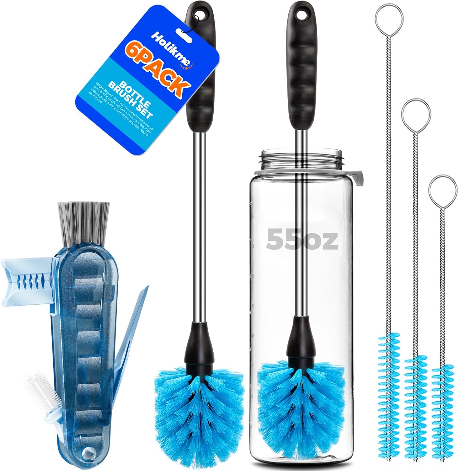 Moonval Bottle Brush Cleaner Set, 5-Piece Cleaning Brushes with Stainless Steel Handle for Bottles & Straws