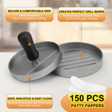 Moonval Burger Press Set, Aluminum Hamburger Patty Maker with 150 Non-Stick Patty Papers