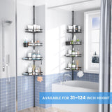 Moonval Corner Shower Caddy, 4-Tier Adjustable Rustproof Tension Pole Organizer, No-Drill Bathroom Shelf