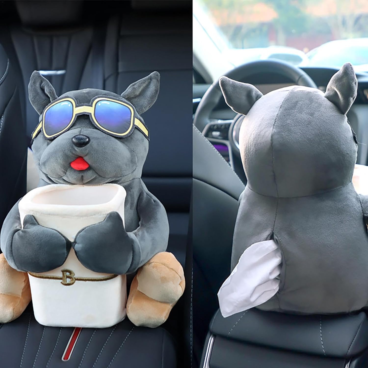 Moonval 2-in-1 Plush Tissue Storage Box, Cute Car Armrest Organizer & Tissue Holder