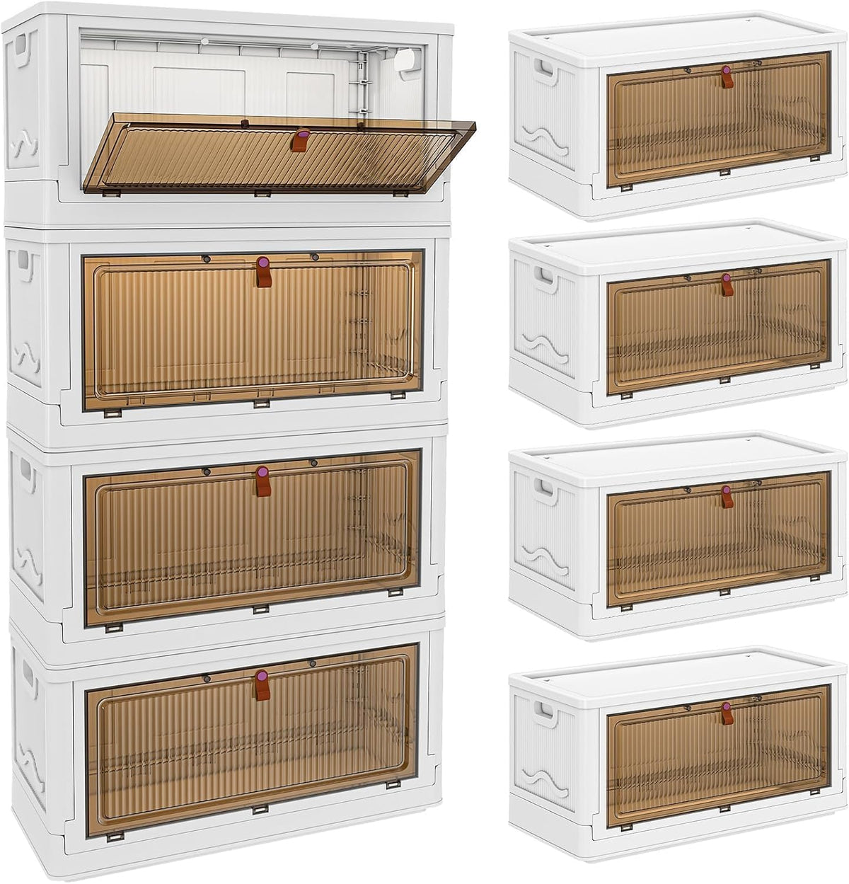 Moonval Stackable Storage Bins, Foldable Containers with Lids & Wheels