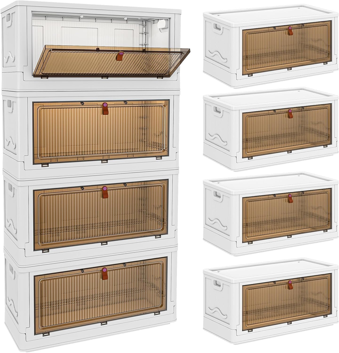 Moonval Stackable Storage Bins, Foldable Containers with Lids & Wheels