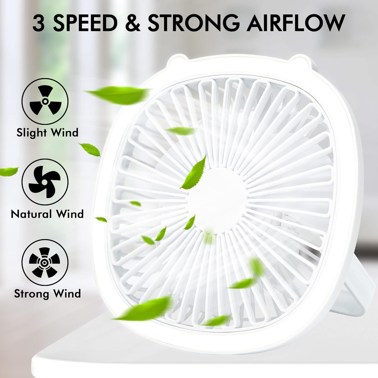 Moonval Portable Desk Fan with LED Light, Rechargeable 2-in-1 Quiet USB Cooling Fan