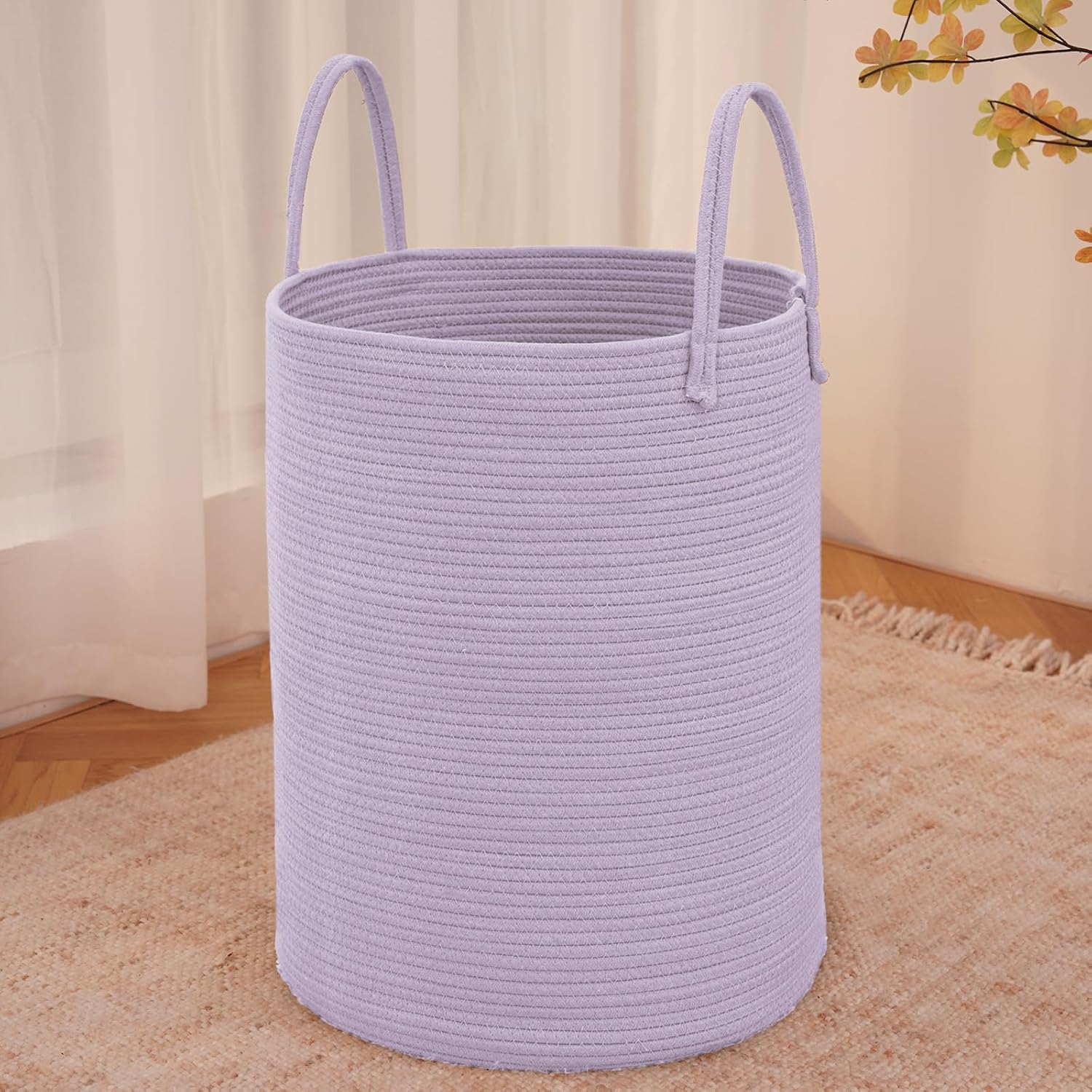 Moonval Woven Laundry Basket, 60L Cotton Rope Hamper for Clothes, Blankets & Toys
