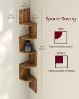 Moonval Corner Wall Shelf, 5-Tier Floating Corner Bookshelf for Home Storage & Display, Rustic Brown