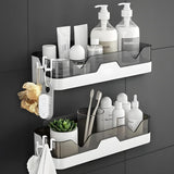 Moonval Adhesive Organizer Shelves, Bathroom & Kitchen Wall Storage with Hooks, 2-Pack
