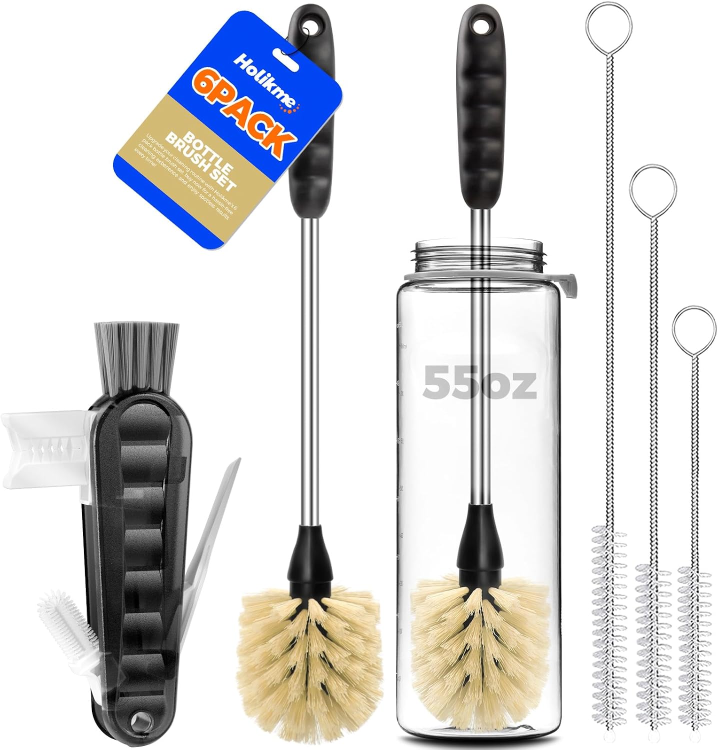 Moonval Bottle Brush Cleaner Set, 5-Piece Cleaning Brushes with Stainless Steel Handle for Bottles & Straws