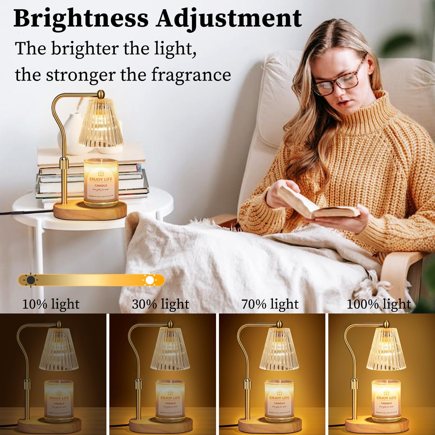 Moonval Candle Warmer Lamp, Dimmable Height-Adjustable Wax Warmer with Timer for Jar Candles
