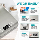 Moonval Digital Kitchen Food Scale, Stainless Steel 11 lb Scale with LCD Display, Tare Function & 6 Units