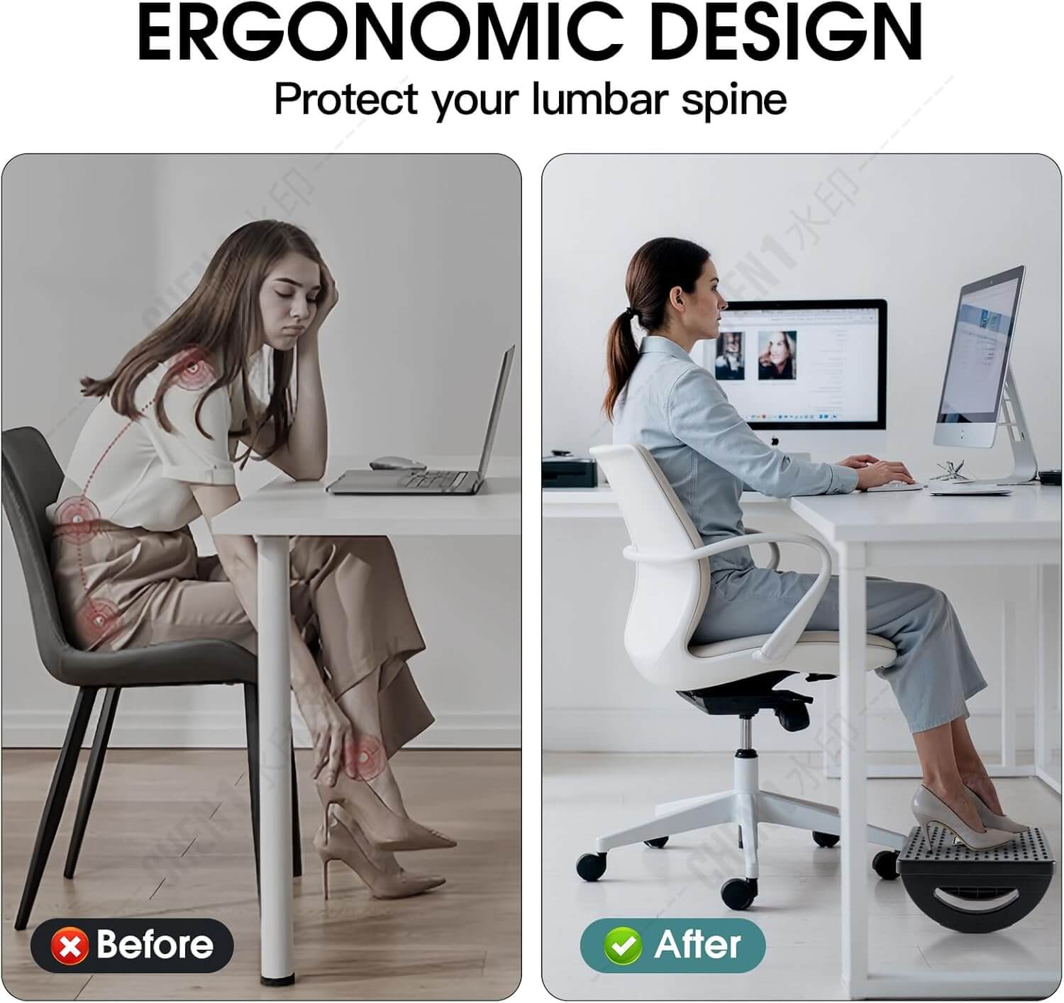 Moonval Under Desk Foot Rest, Ergonomic Foot Stool with Massage Rollers for Office & Home