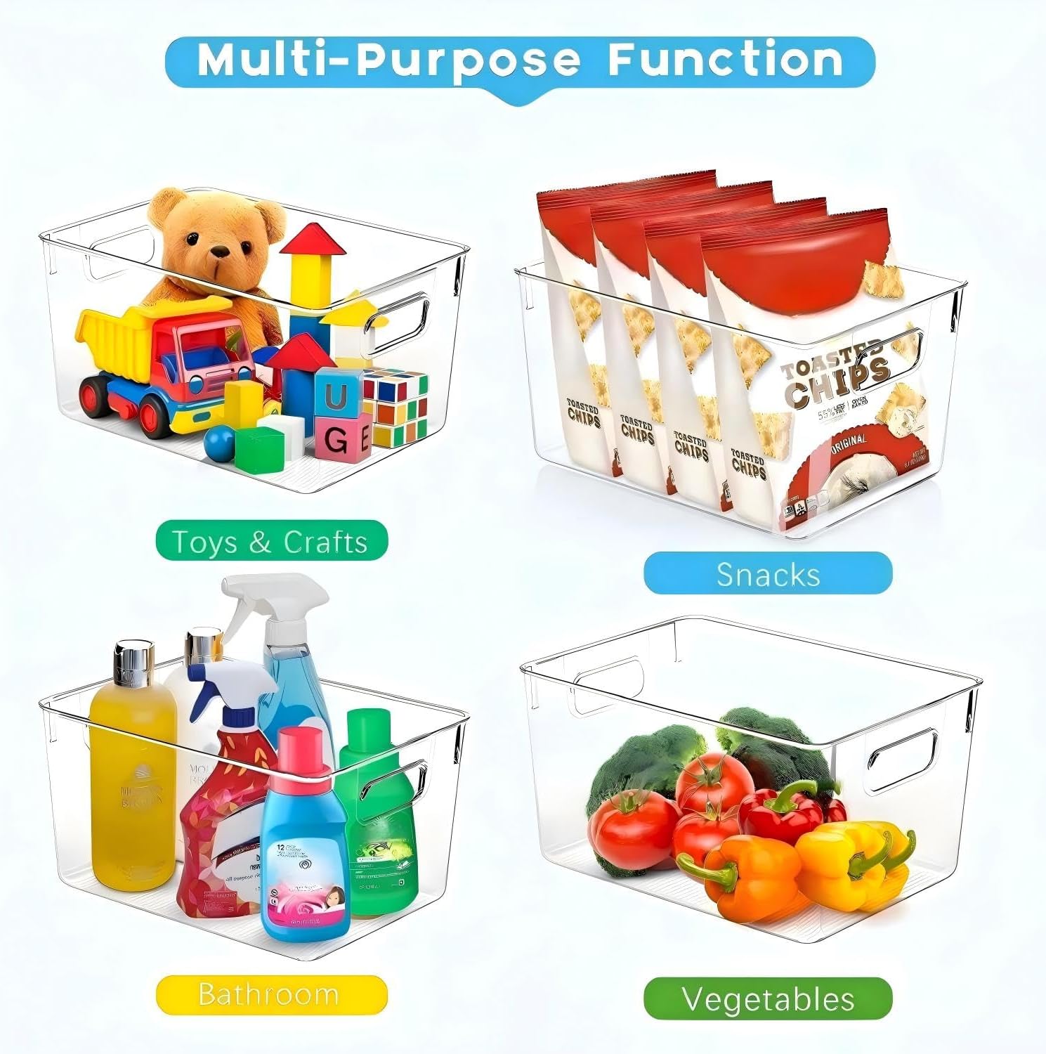 Moonval Clear Storage Bins, 8-Pack Stackable Pantry Organizers for Kitchen, Cabinets & Home Storage