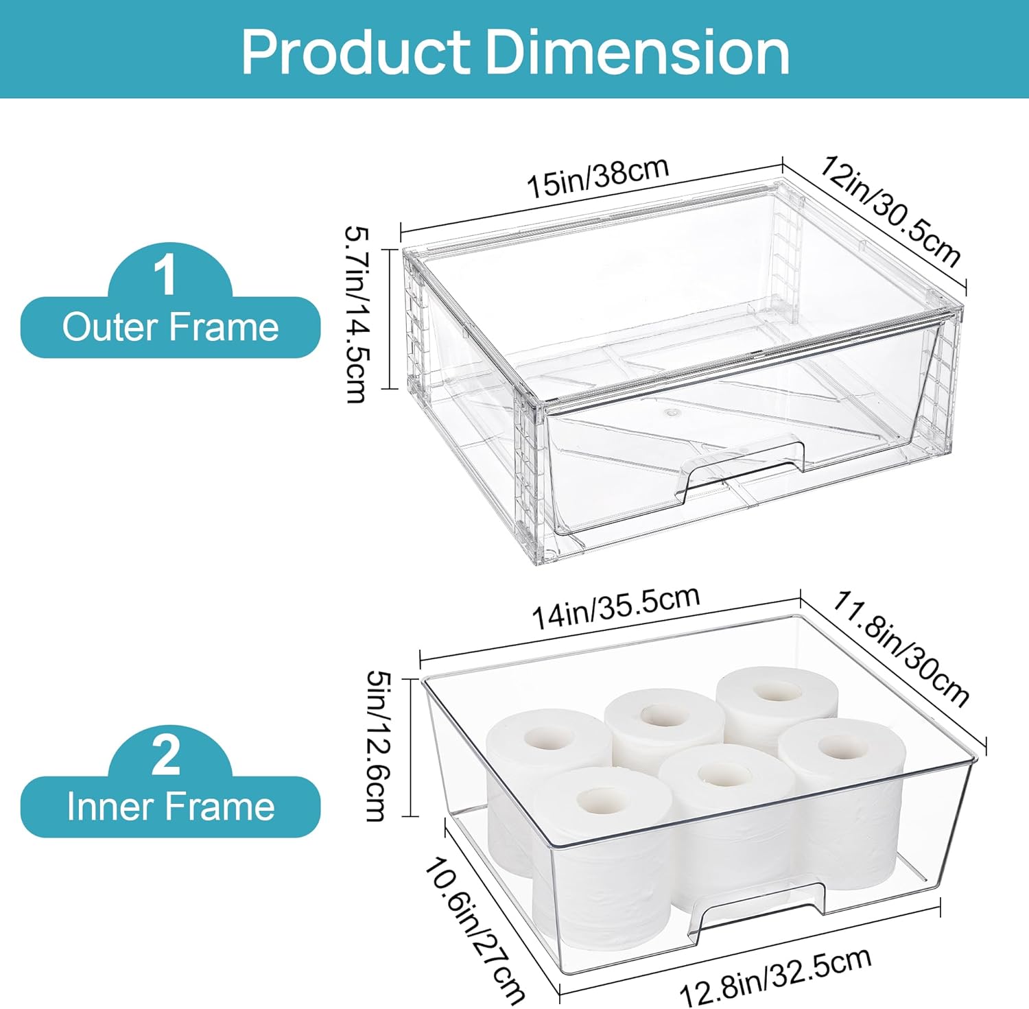 Moonval Stackable Storage Drawers, Clear Acrylic Organizer Bins for Bathroom, Kitchen & Closet