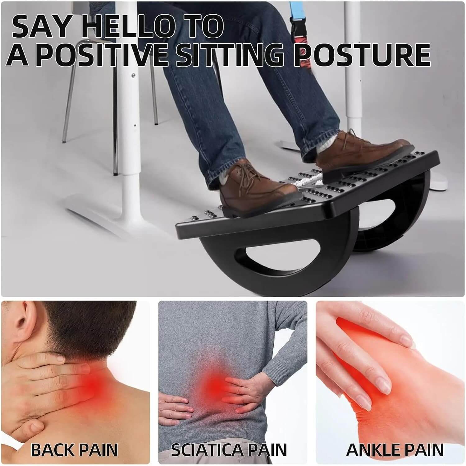 Moonval Under Desk Foot Rest, Ergonomic Foot Stool with Massage Rollers for Office & Home
