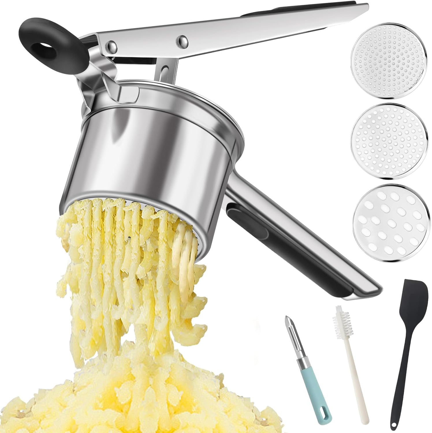 Moonval Heavy Duty Potato Ricer, Stainless Steel 22oz Masher Press with Silicone Handles