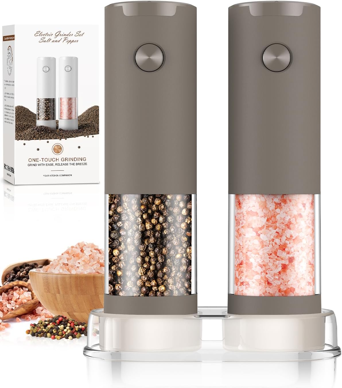 Moonval Electric Salt & Pepper Grinder Set, Automatic Battery-Operated Mills with Adjustable Coarseness