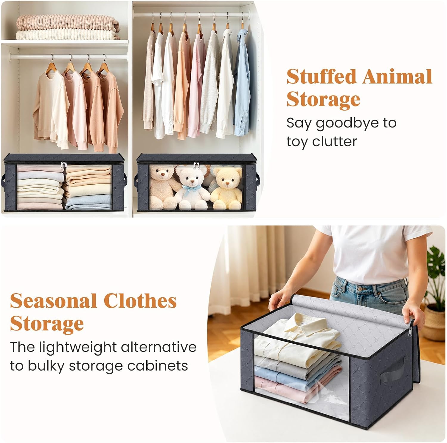 Moonval Closet Storage Bags, 3-Pack 35L Foldable Under Bed Organizers with Handles for Clothing